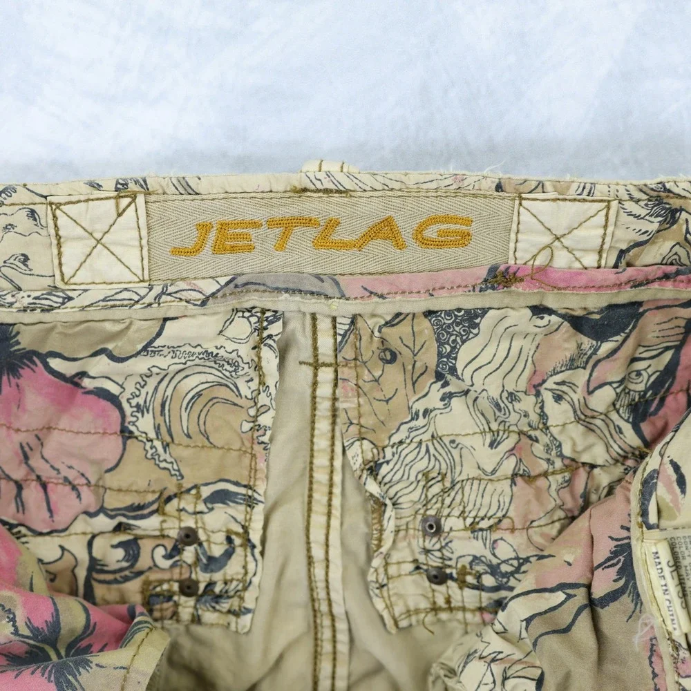 Jet Lag Cargo Shorts Mens 38 Tan Distressed Gorpcore Vintage Y2K Streetwear Belt